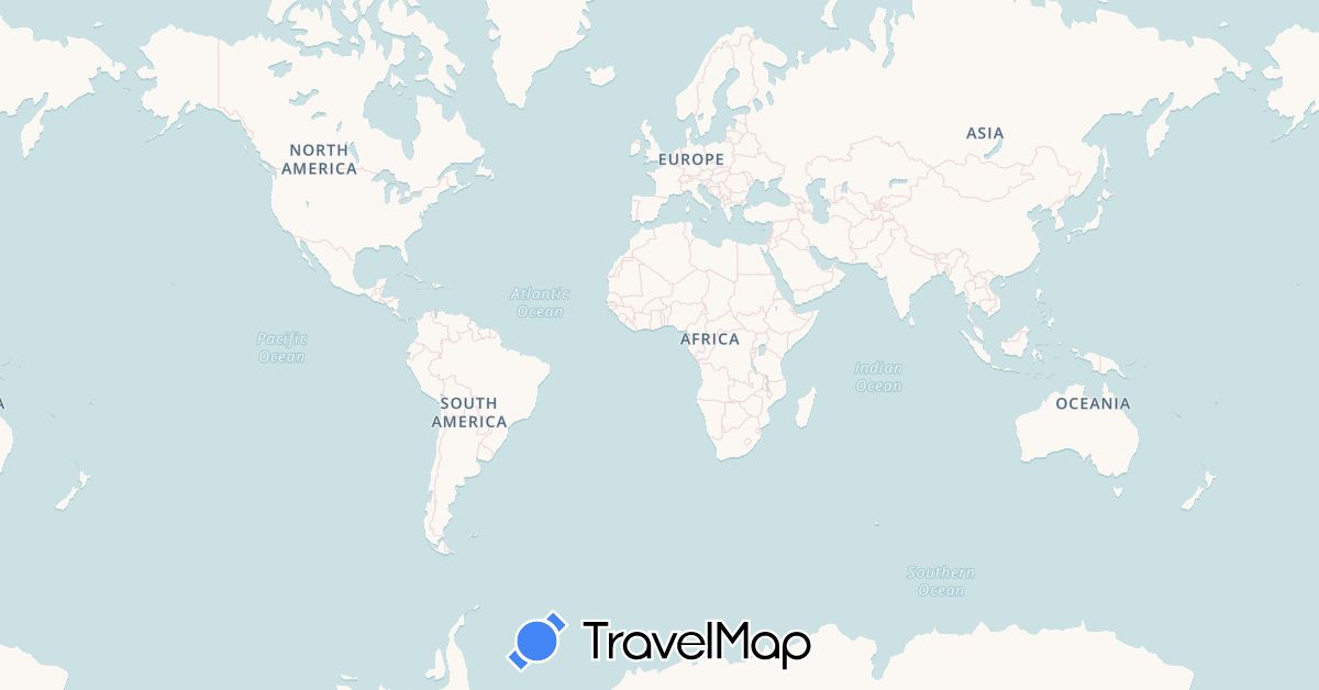 TravelMap itinerary: driving, boat in Brazil, France, Netherlands, New Zealand, Panama, Saint Helena, Tonga, South Africa (Africa, Europe, North America, Oceania, South America)